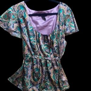 Lane Bryant Size 18/20 | Paisley Print Blouse Top – Multicolor Scoop Neck